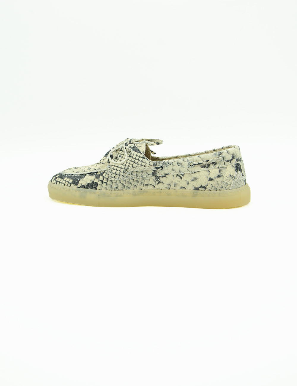 Mocassino boat Copenhagen Snake Cream in pelle beige-nera con suola in gomma