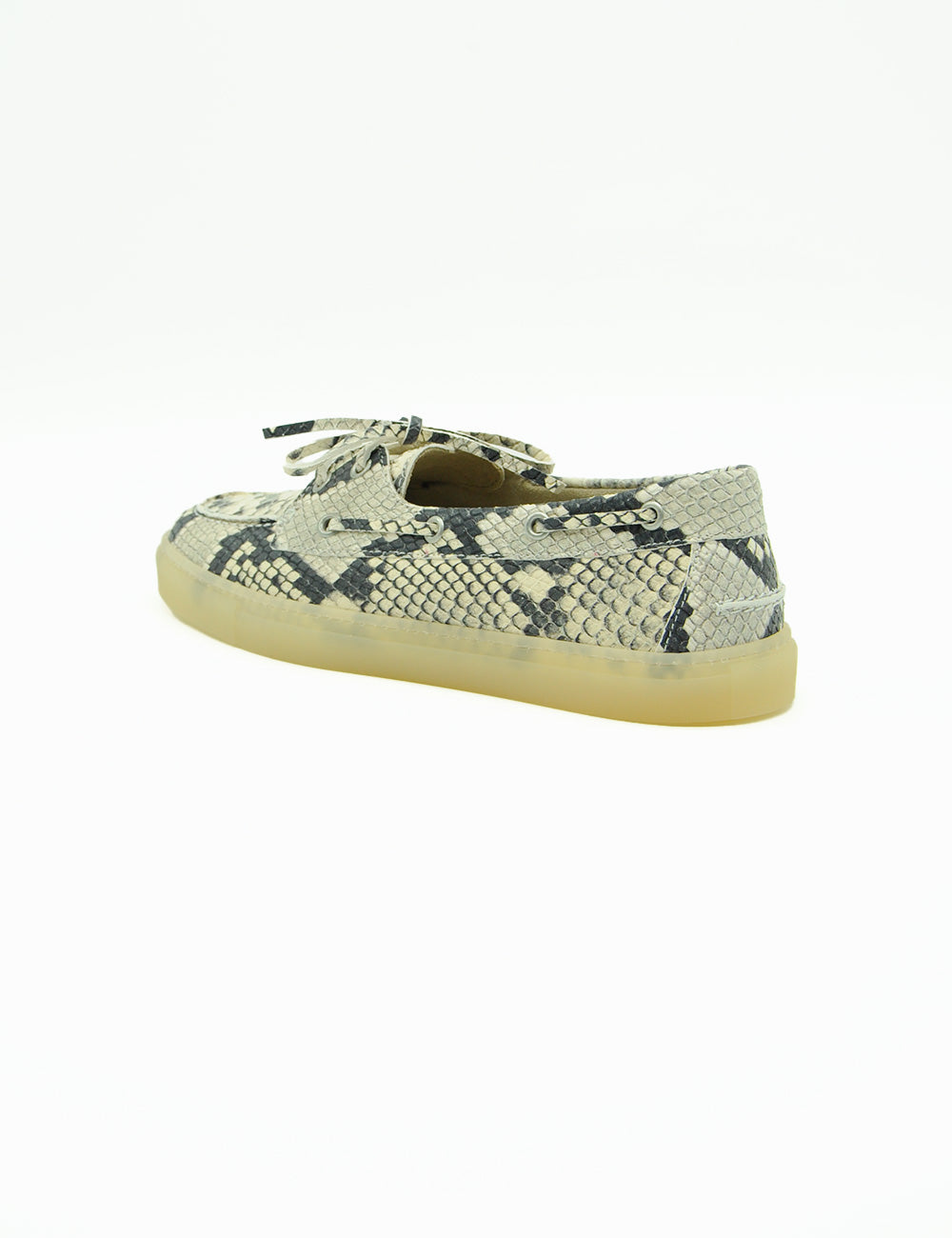 Copenhagen Mocassino Boat Snake Cream, mocassino barca beige e nero con suola in gomma