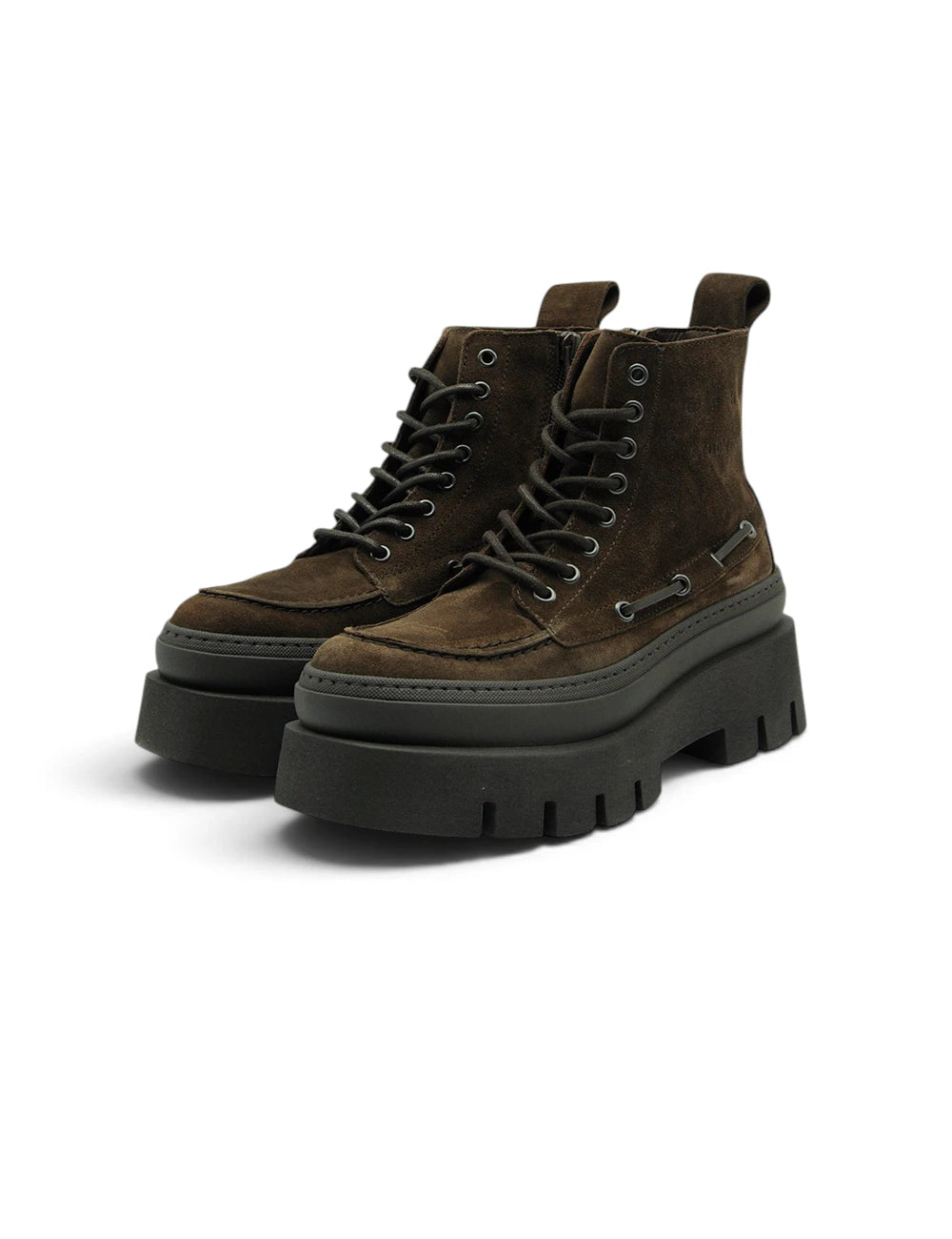 Stivali stringata copenaghen cioccolato in pelle scamosciata marrone scuro con suola platform nera spessa
