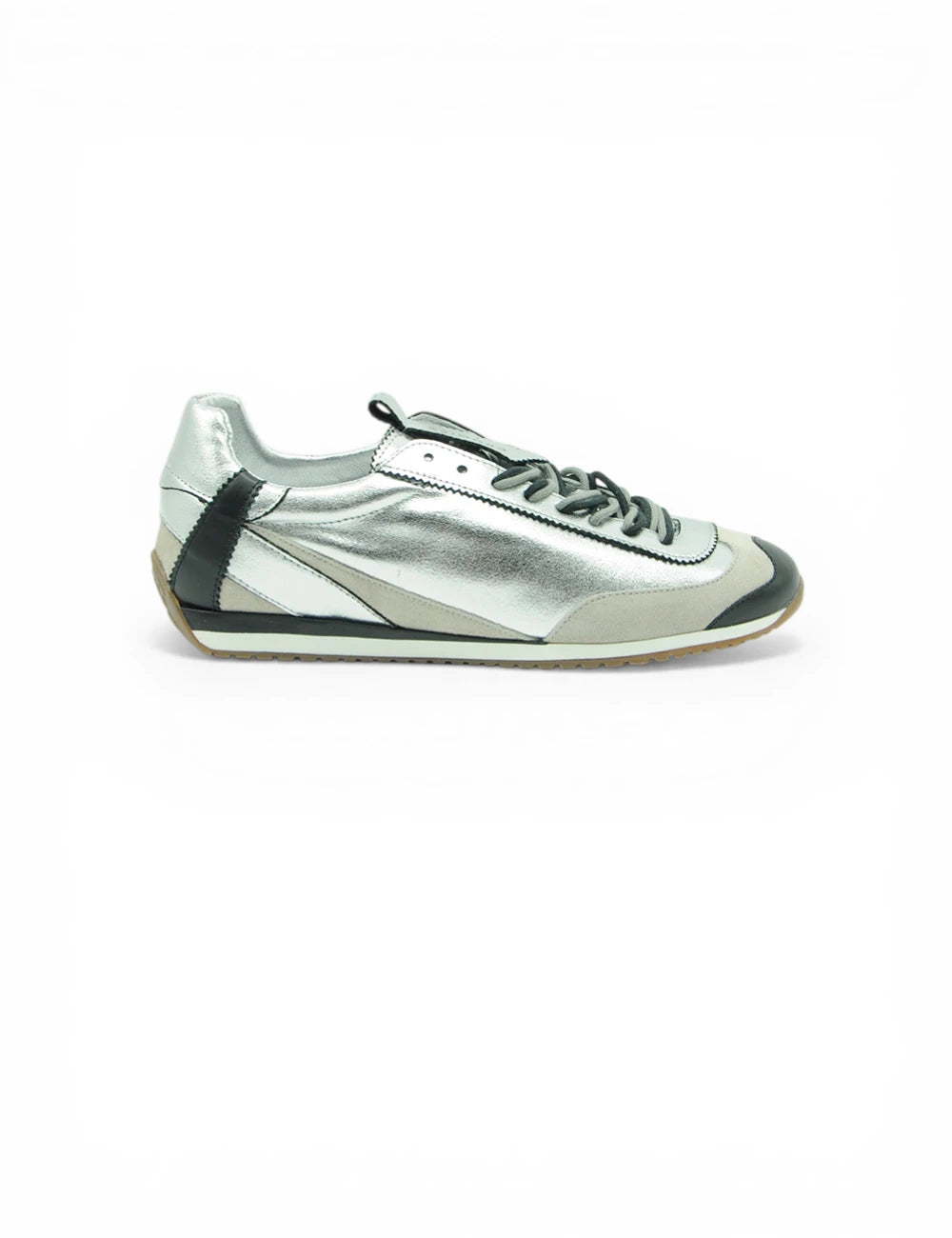 Sneaker Cromier Aurora Frost in pelle silver con accenti neri e suola bianca