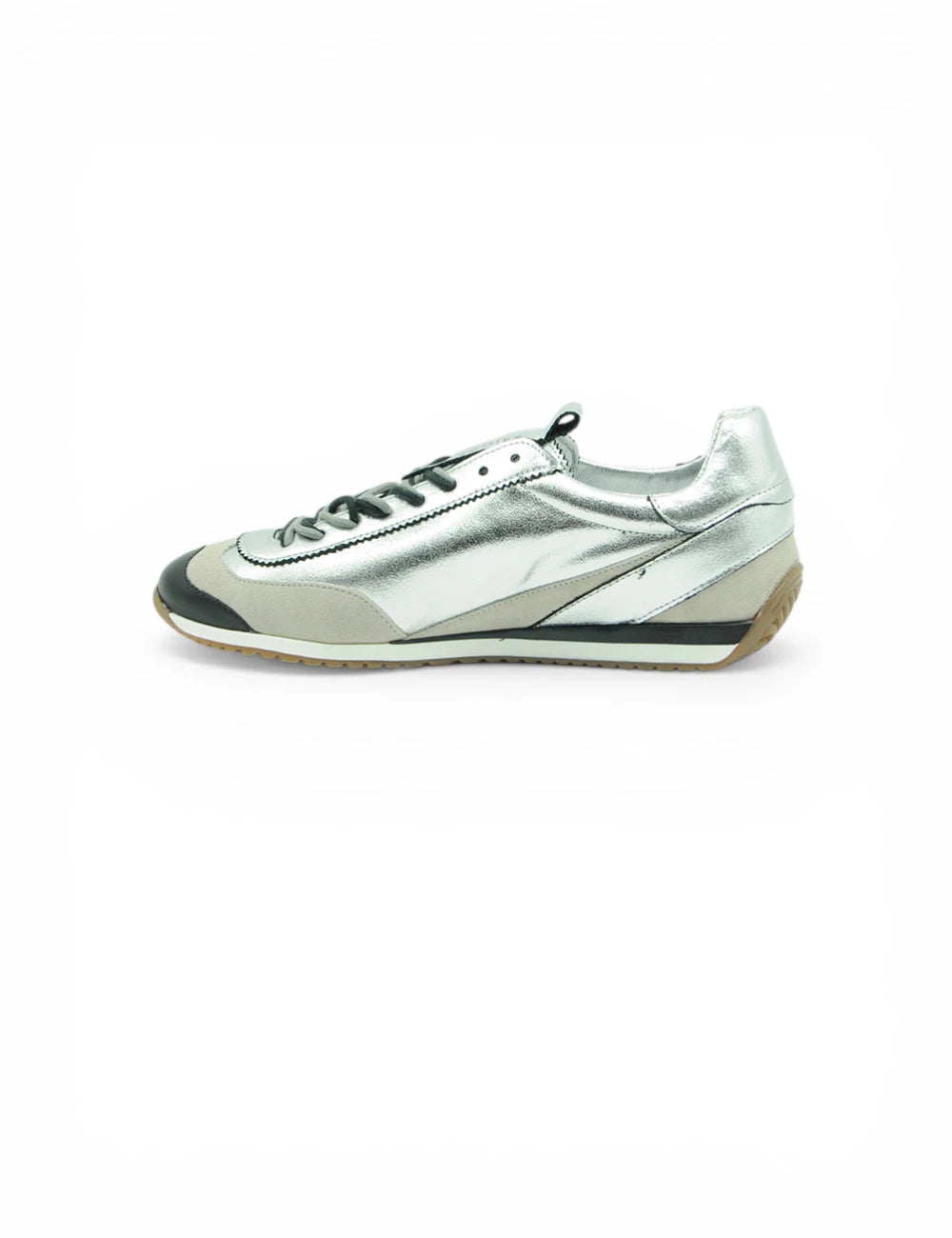 Sneaker Cromier Aurora Frost in pelle silver con accenti neri e beige