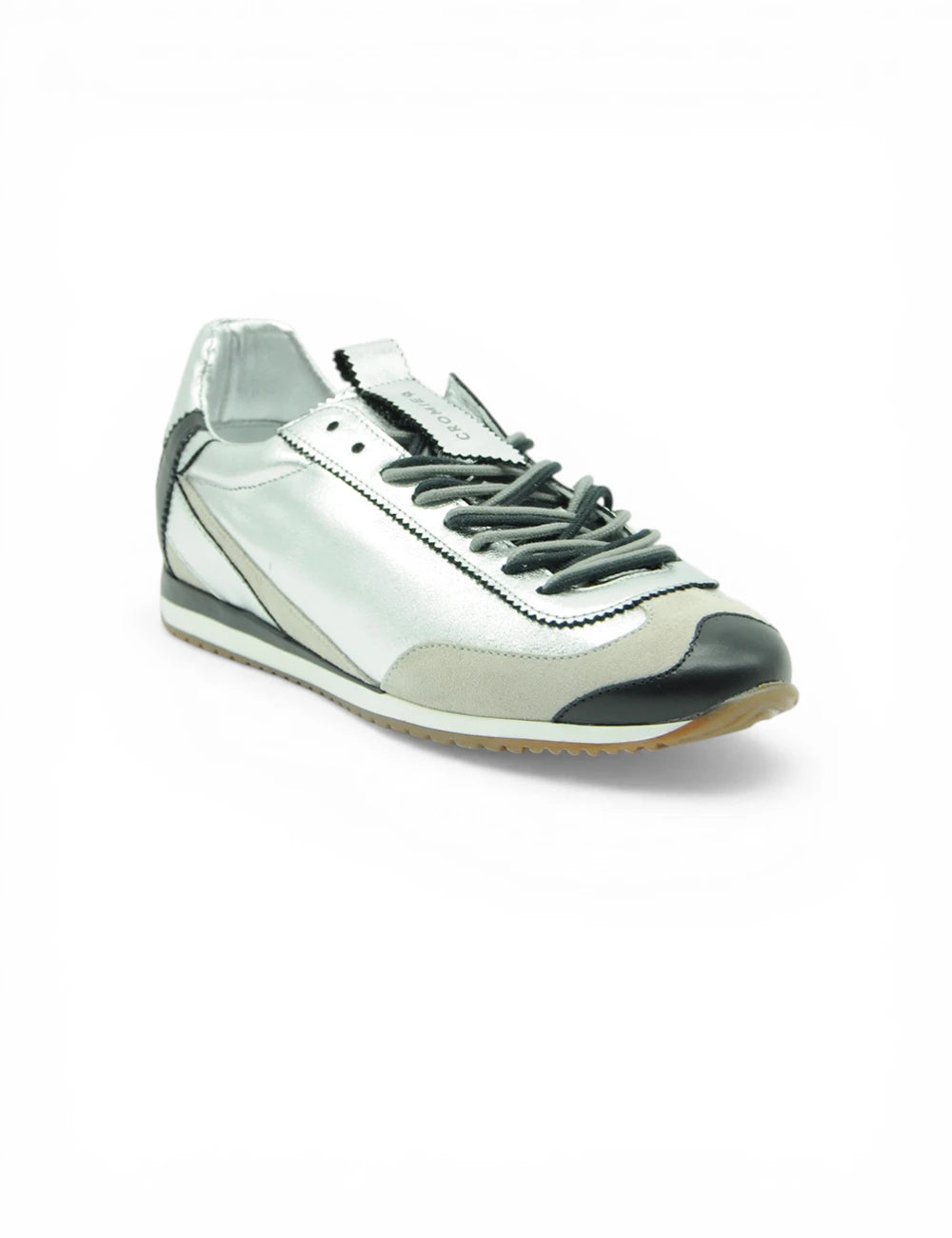 Sneaker Cromier Aurora Frost argento nero lucida con suede