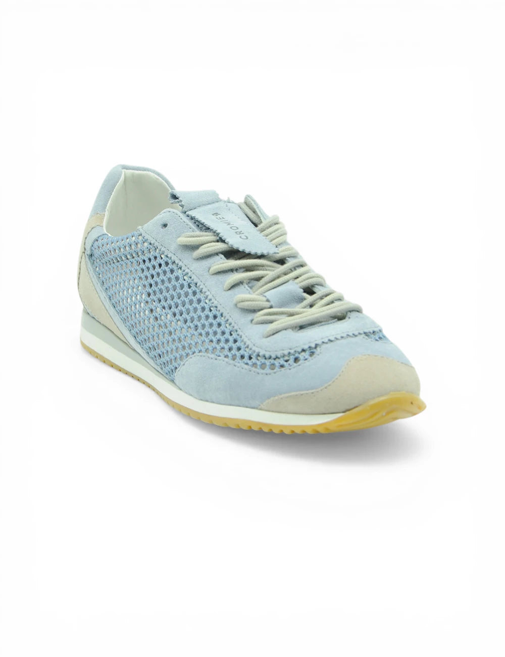 Sneaker Cromier Net Light Indigo: rete azzurro chiaro, suede, lacci beige
