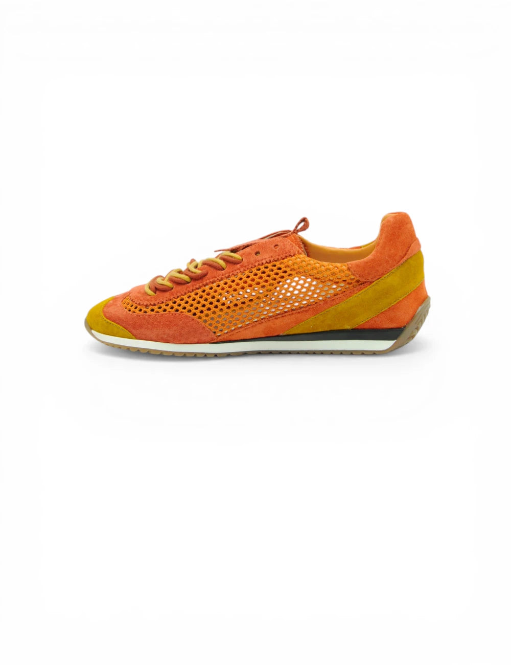 Sneaker Cromier Net Orange in suede arancione e giallo senape con lacci gialli