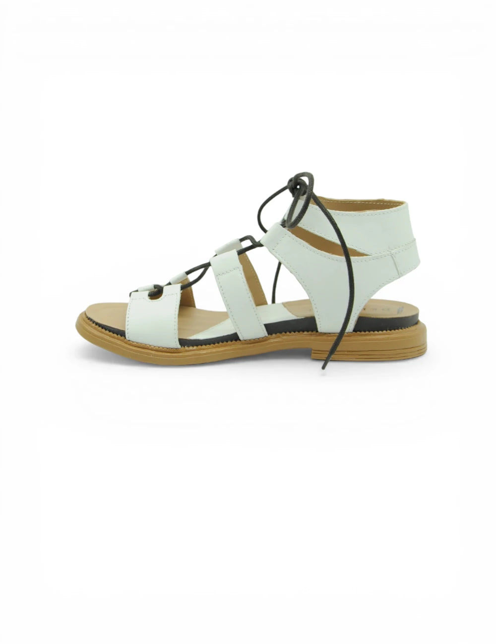Sandalo gladiatore Fabbrica Dei Colli Sandalo Bianco in pelle bianca con lacci neri e suola piana beige