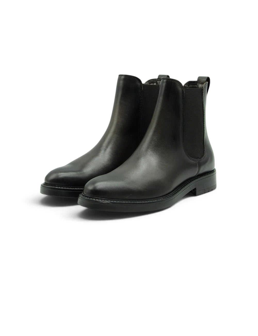 Black leather dei colli chelsea ebony boots with elastic side panels and low block heel