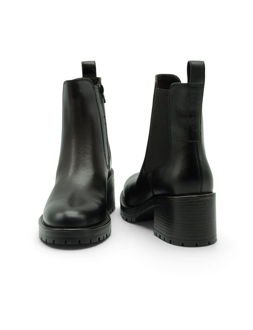 Black leather chelsea boots dei colli biker ebony with chunky heel and zipper closure