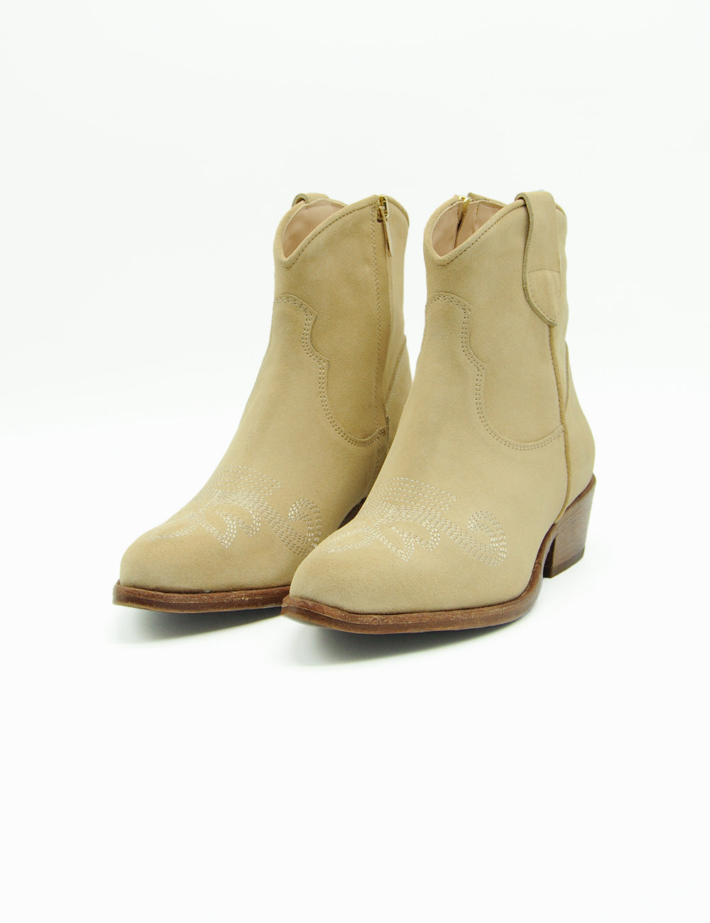 Stivaletti texani bassi Duccio Del Duca beige in suede con tacco basso