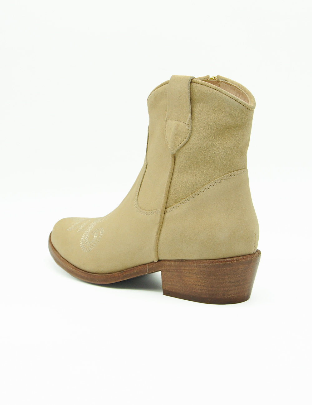 Duccio Del Duca Texano Basso Beige stivale caviglia camoscio beige con tacco blocco in legno e zip