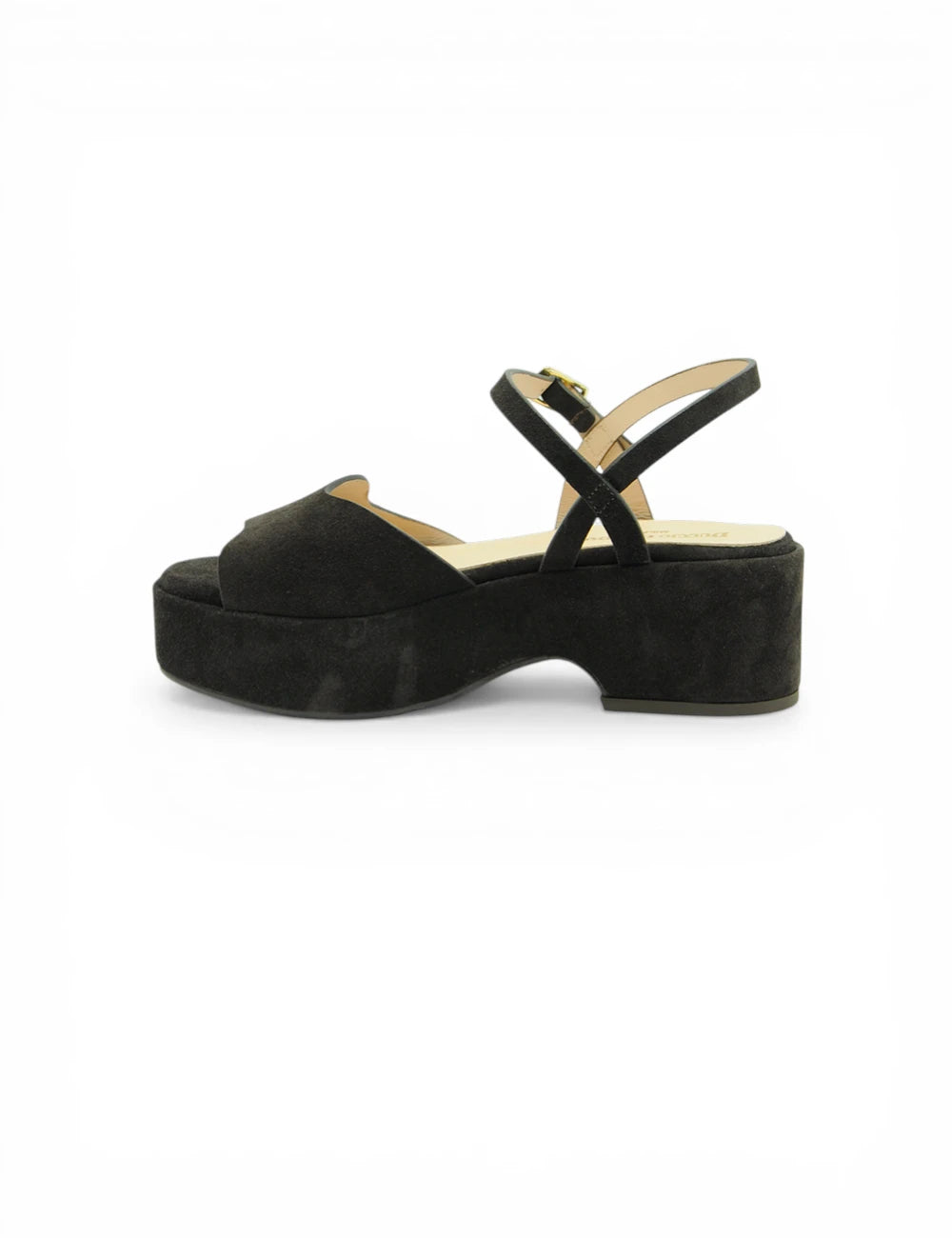 Sandalo Moro Duccio Del Duca in suede nero con tacco block e cinghie incrociate