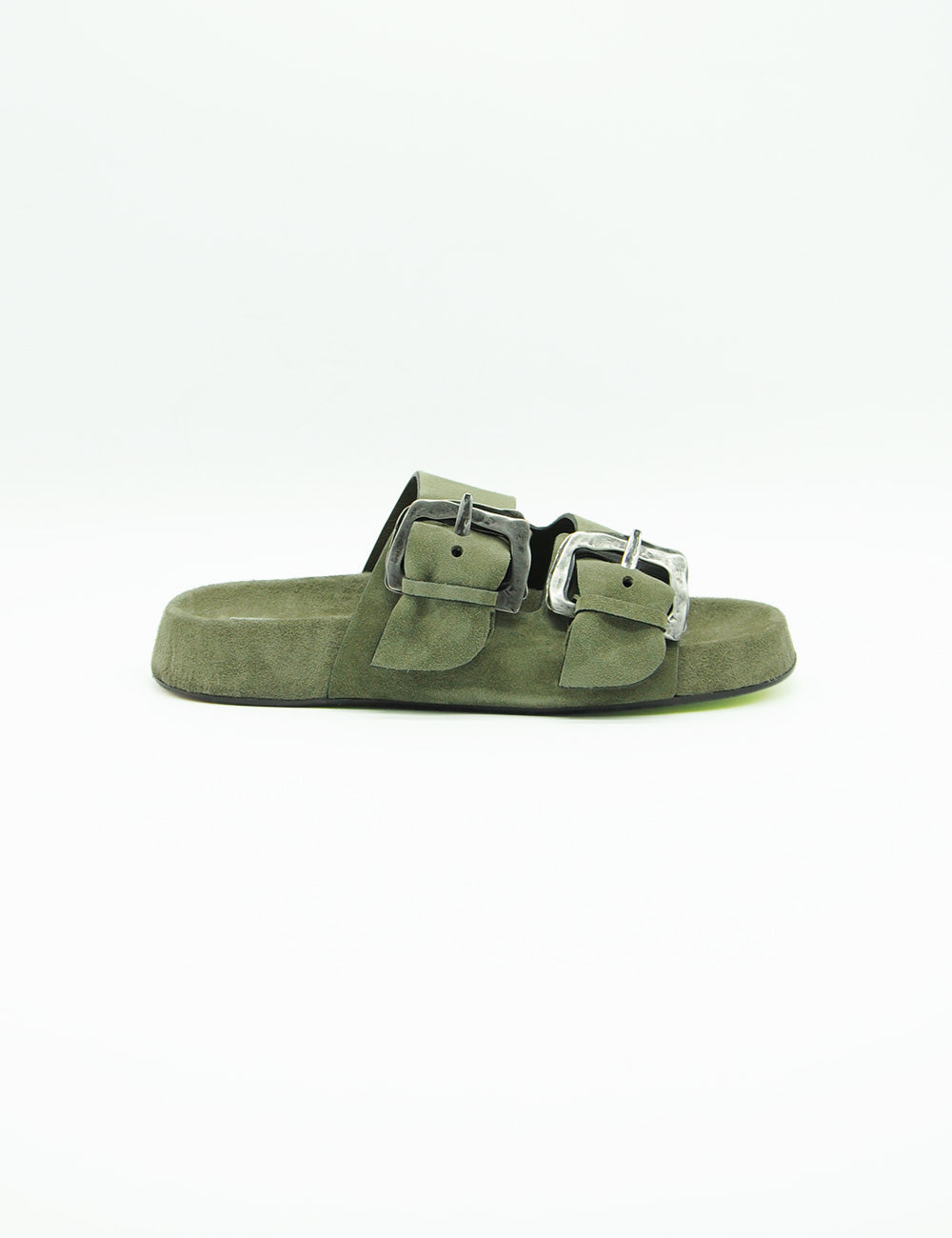 Sandalo Kazar Salvia Ernesto Dolani in suede verde oliva con fibbie argento