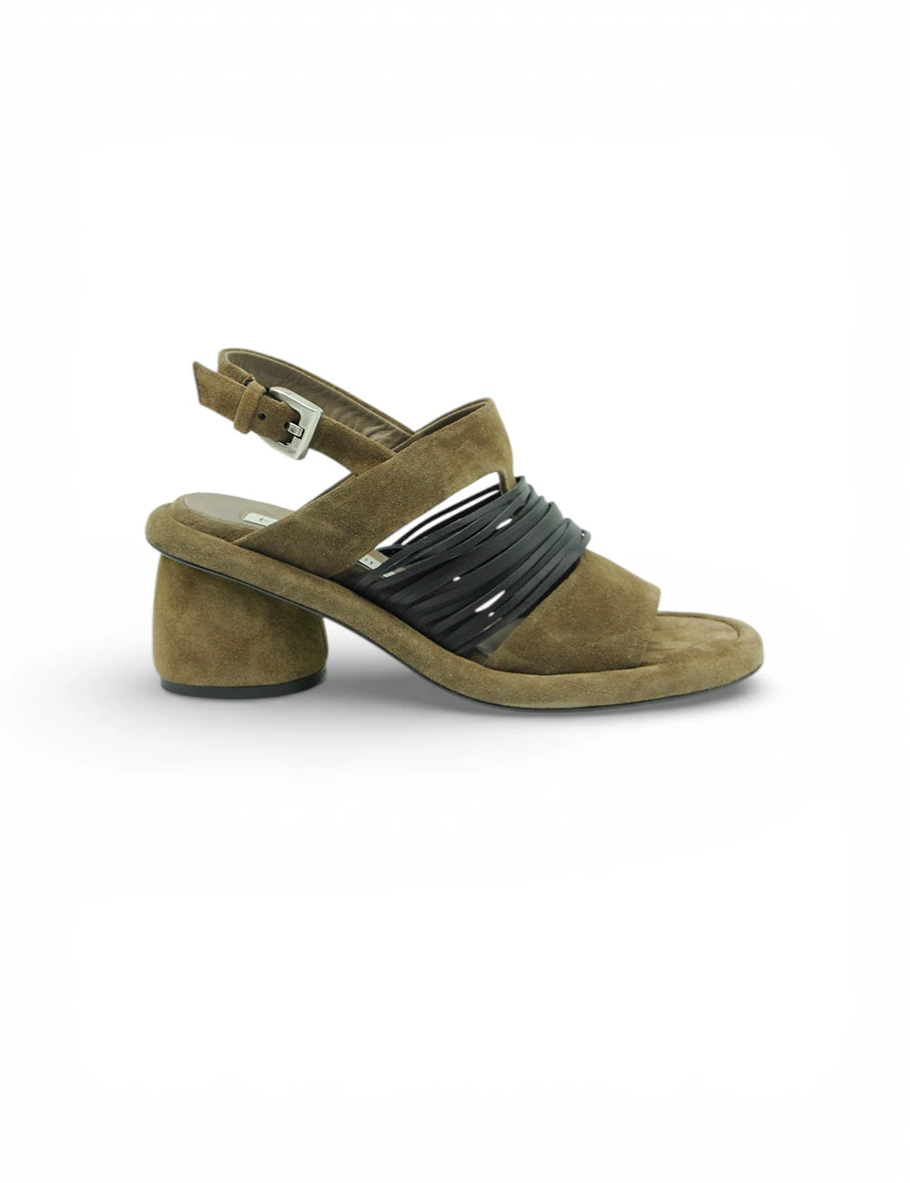 Sandalo Yvonne Antilope Ernesto Dolani in suede oliva con fibbie argento