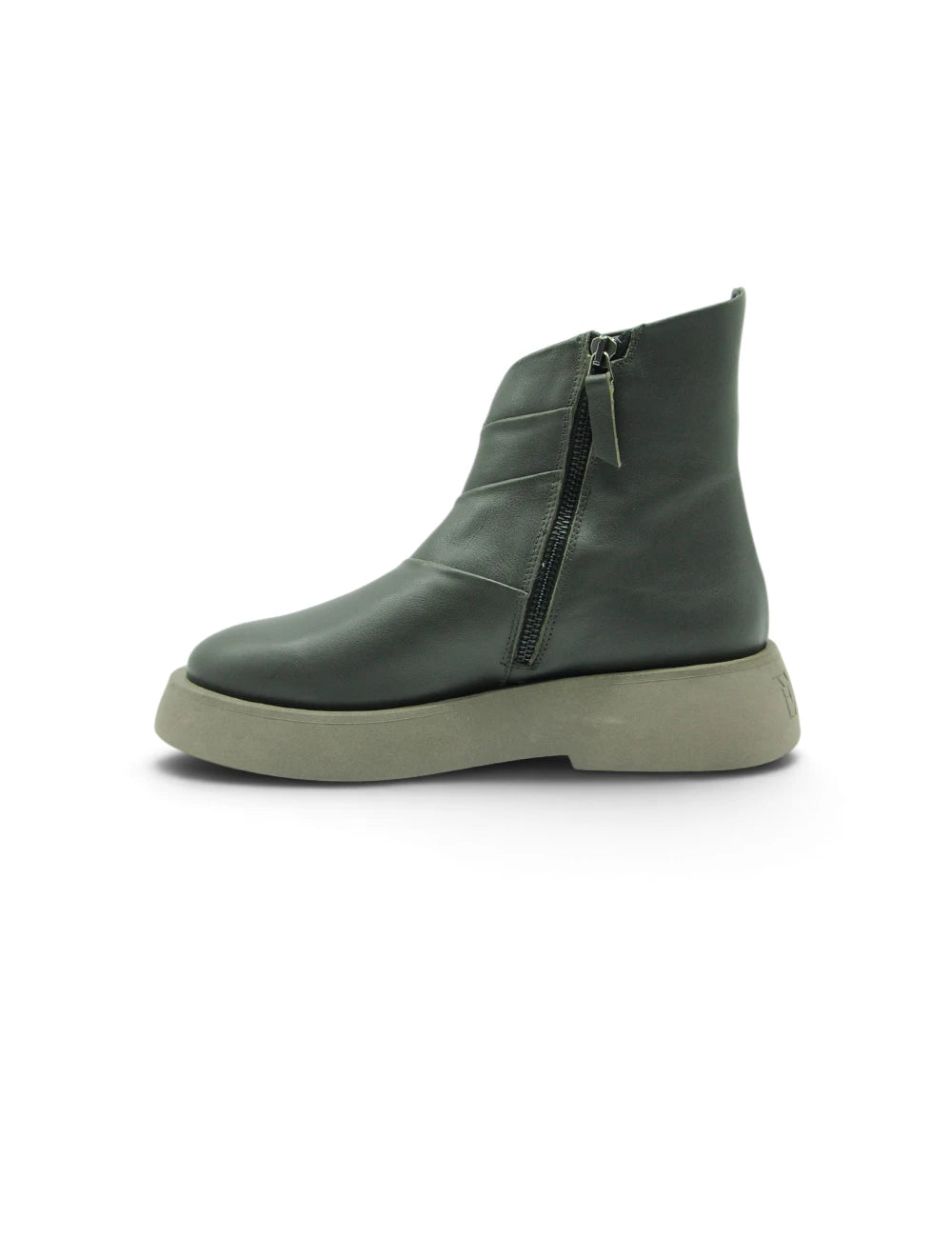 Dark olive green leather ankle boot with chunky light gray sole and side zipper Ernesto Dolani Stivaletto Bosco