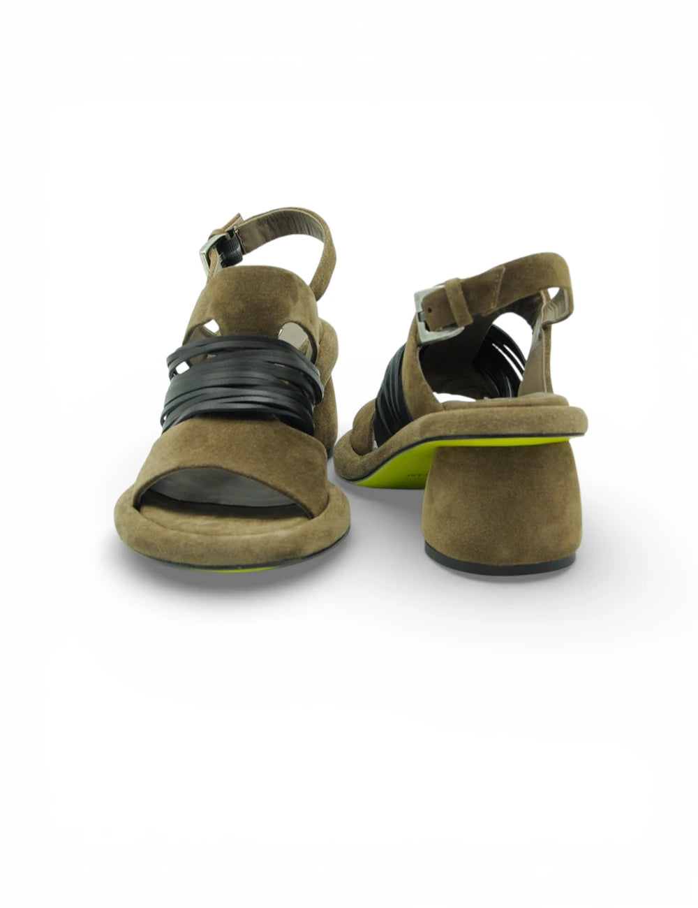 Sandalo Yvonne Antilope Ernesto Dolani in suede oliva con suola verde neon