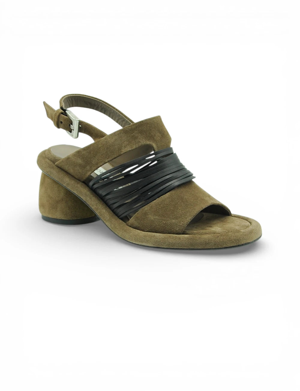 Sandalo Yvonne Antilope Ernesto Dolani in suede oliva con fibbie argento