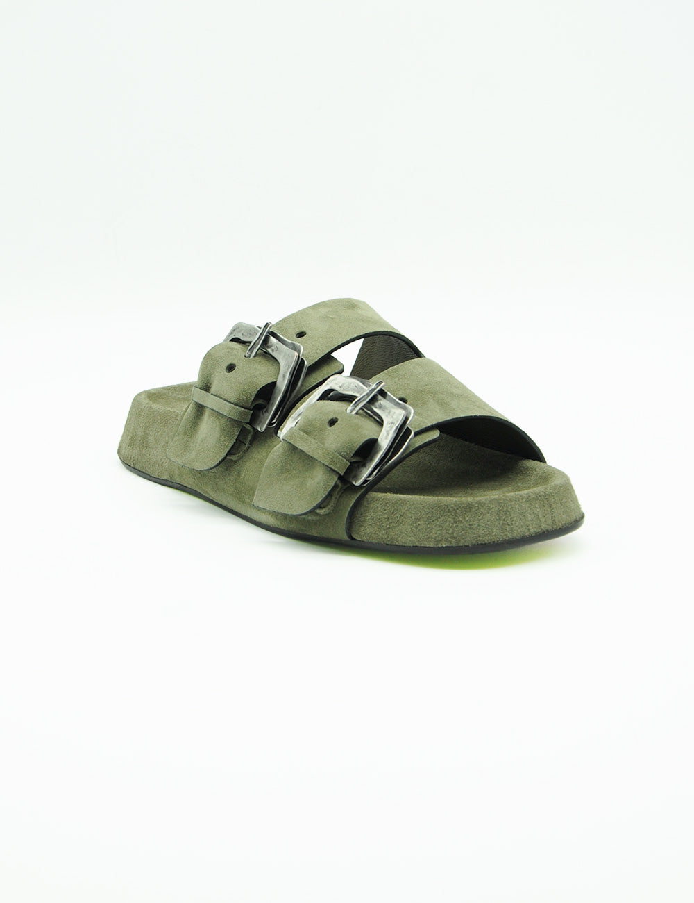 Sandalo Kazar Salvia Ernesto Dolani in suede verde oliva con fibbie argentate