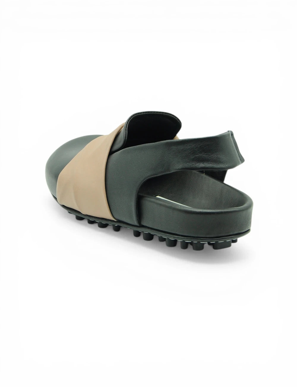 Sandali Ernesto Dolani Sabot Nero Cipria in pelle verde scuro e beige con suola chunky testurizzata