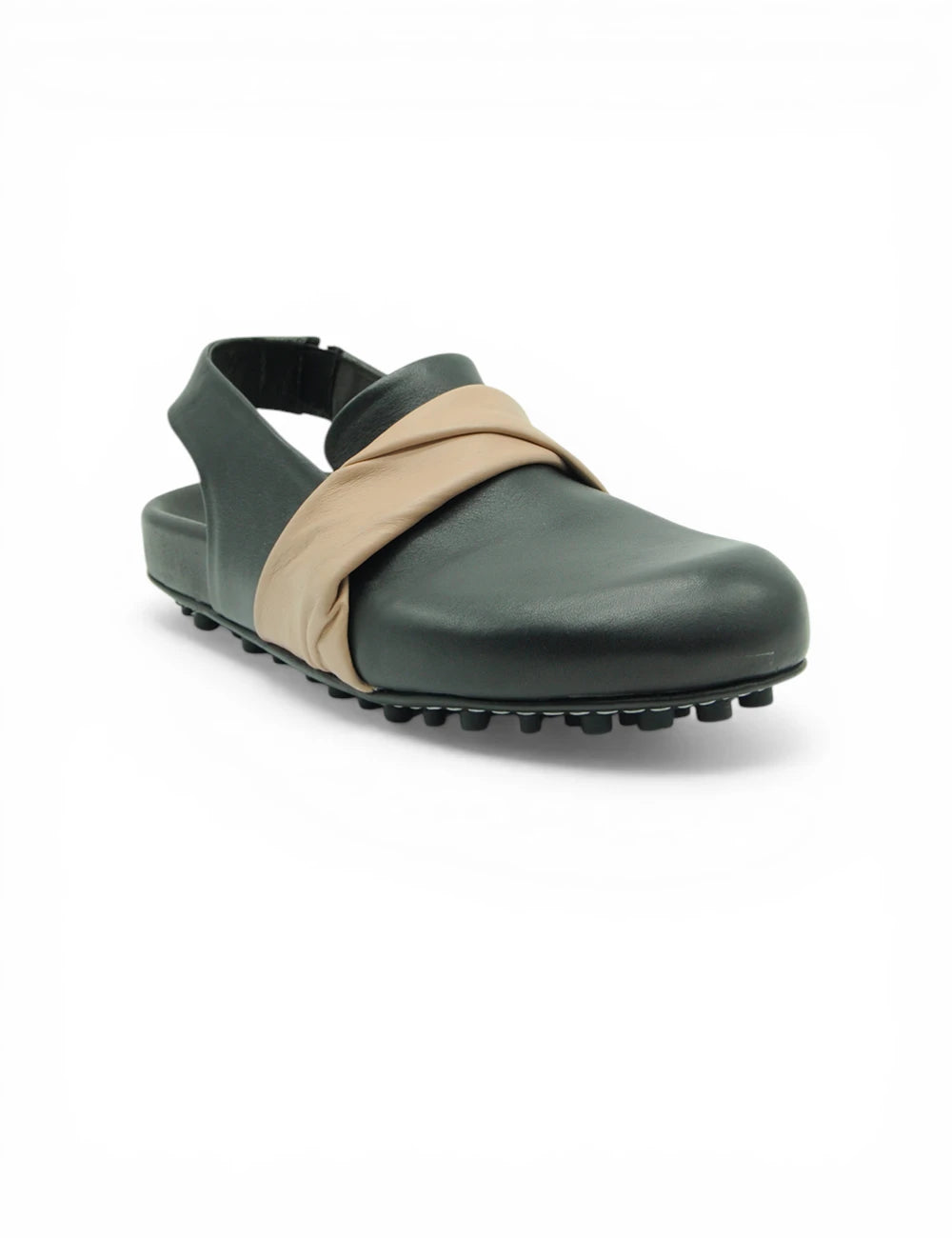 Sabot Ernesto Dolani Nero Cipria in pelle verde scuro con cinghia beige
