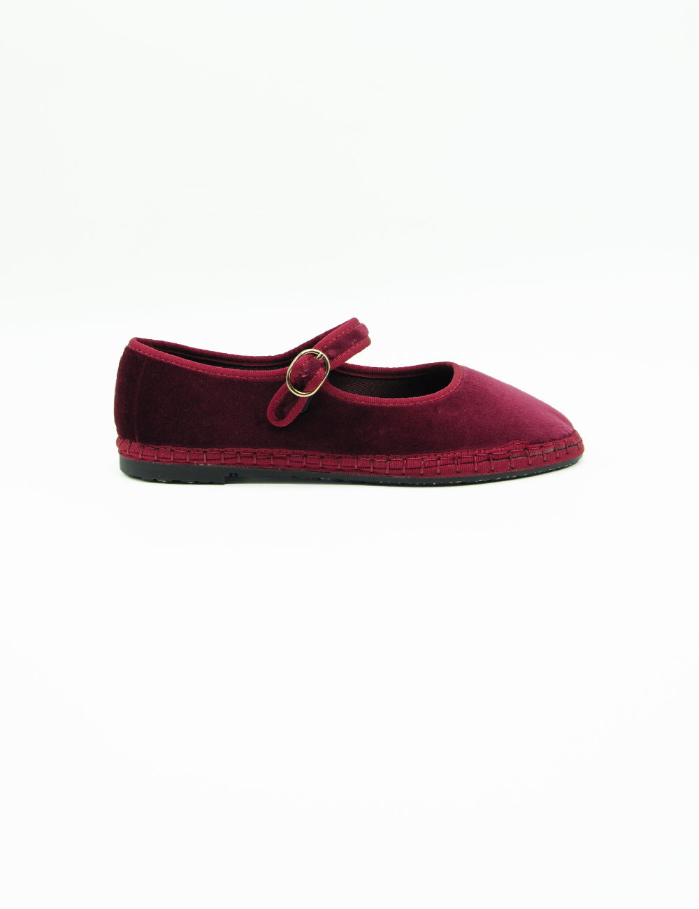 Scarpa Mary Jane Lucrecia Bordeaux in velluto bordeaux con fibbia oro e suola espadrille