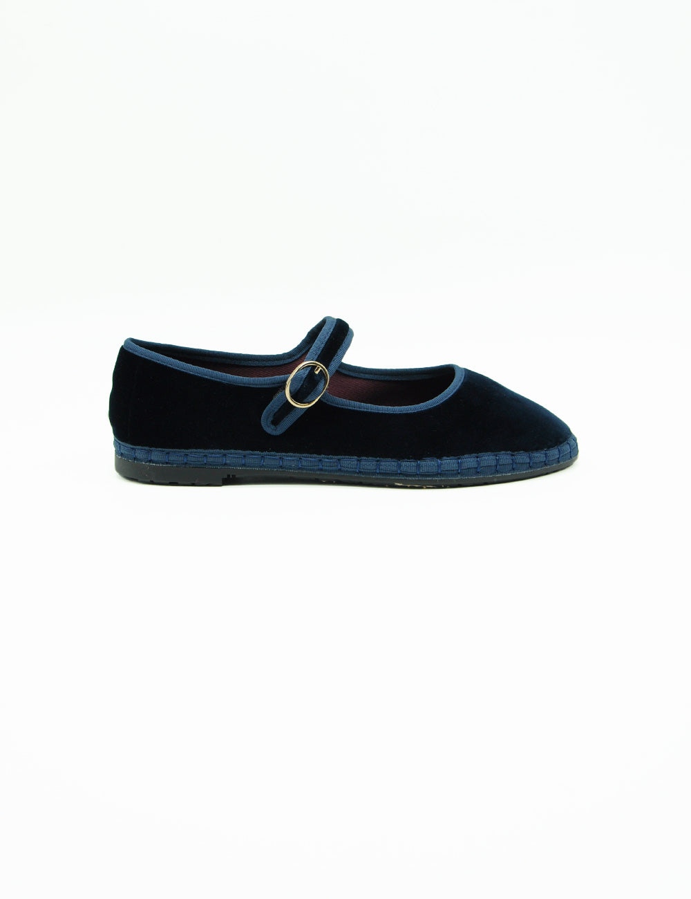Scarpa Mary Jane Molly Blu Flabelus in velluto blu navy con fibbia oro e suola intrecciata