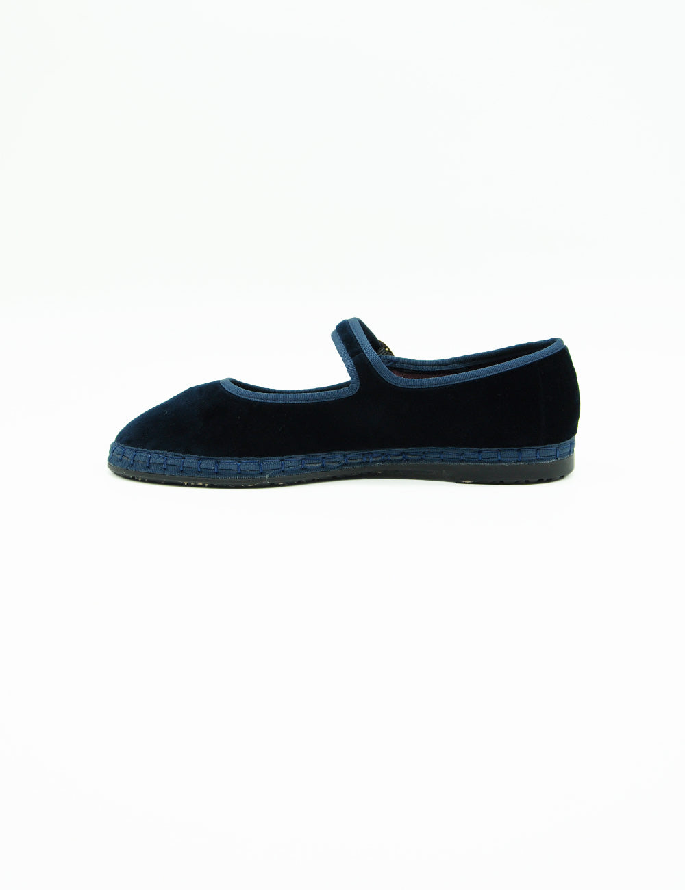 Scarpa espadrille flat Flabelus Mary Jane Molly Blu in velluto blu navy con suola intrecciata blu scuro e cinghia