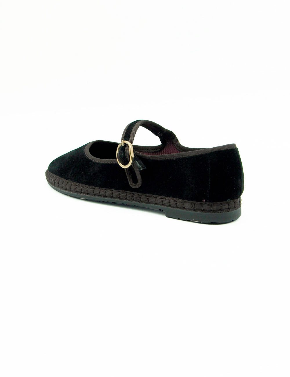 Scarpa flat espadrille in velluto nero Flabelus Mary Jane Sethe Nera con fibbia oro e suola corda intrecciata