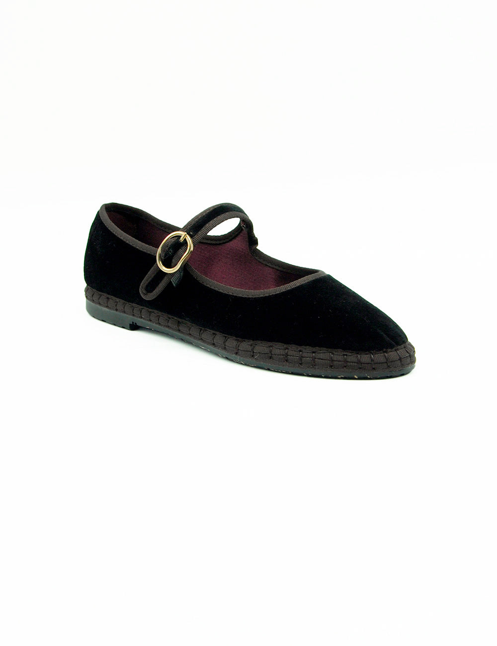 Scarpa Flabelus Mary Jane Sethe Nera nera in velluto con fibbia dorata e suola in corda intrecciata