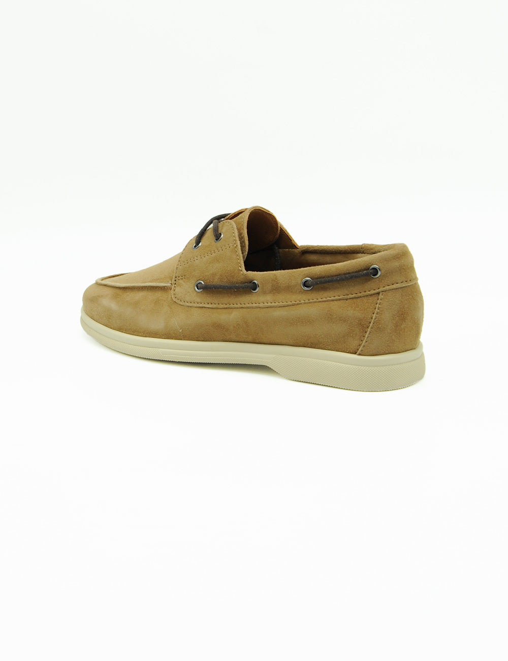 Mocassino barca Frau Sella in camoscio tan con lacci neri e suola bianca