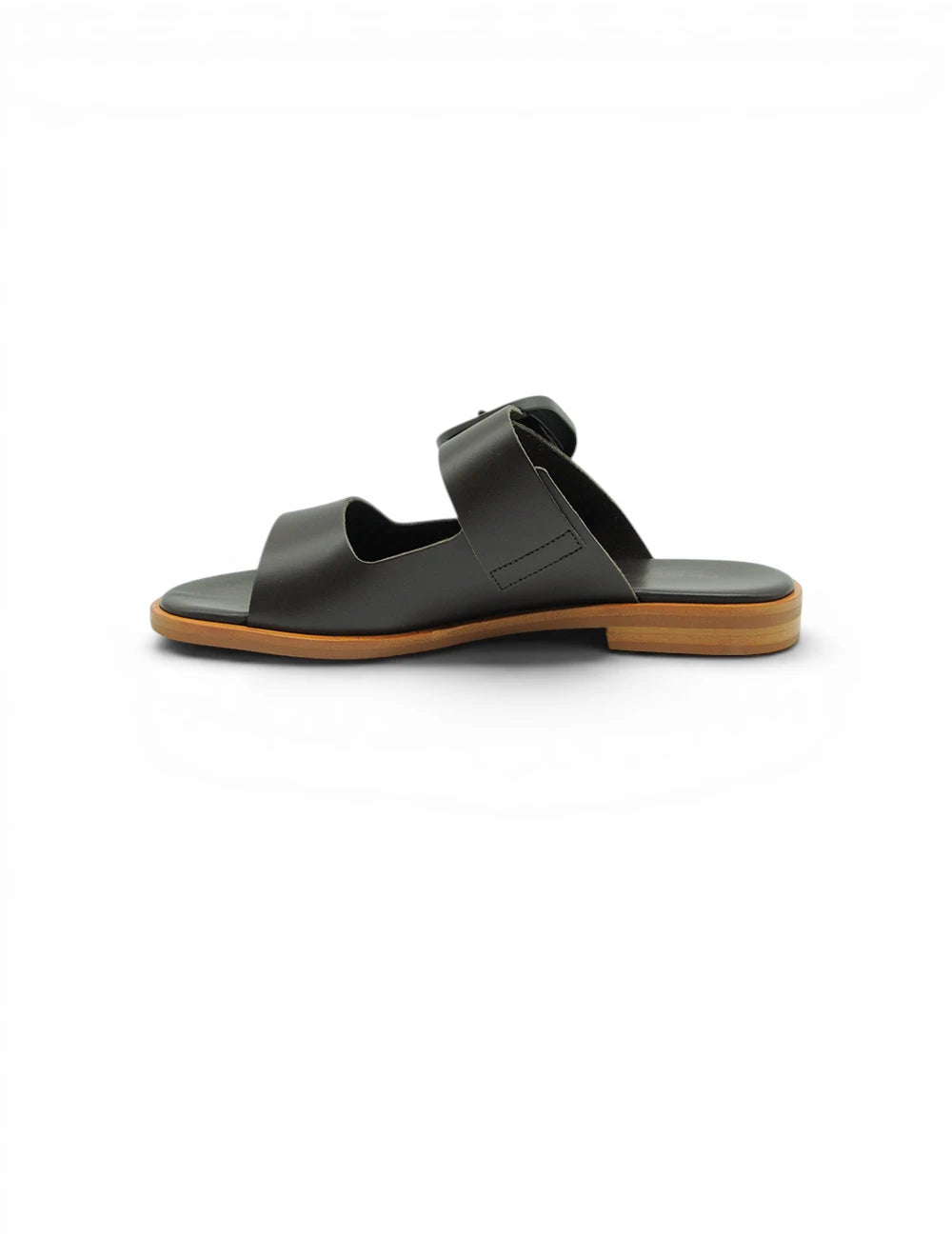 Black leather frau sandalo london testa moro slide sandal with two adjustable straps and tan rubber sole