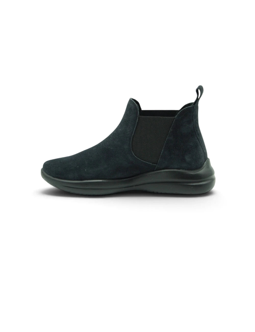 Stivale chelsea frau blu in suede nero con pannelli elastici laterali e suola chunky in gomma