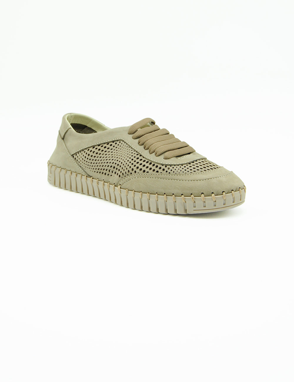 Sneaker Frau Nabuk Sabbia beige in suede con pannello mesh traforato e suola in gomma rigata