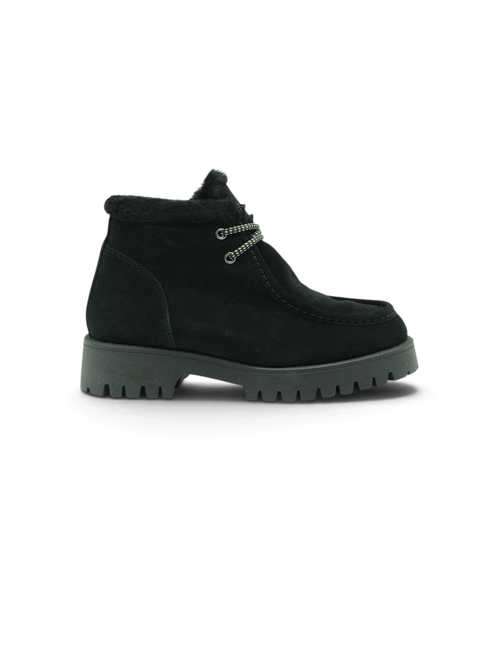 Stivale alla caviglia donna frau polacchino velour nero in suede con fodera in shearling e suola in gomma chunky