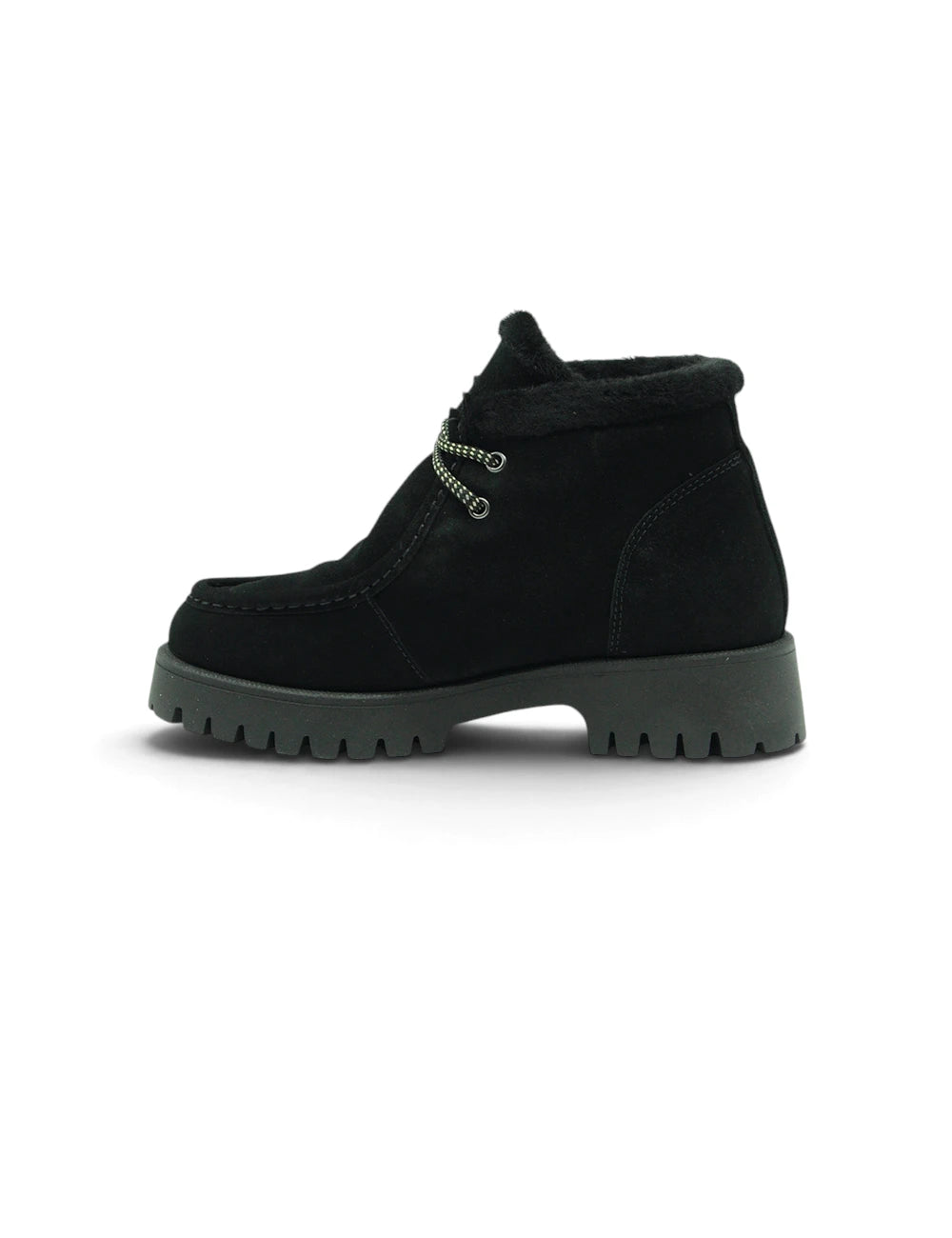 Black suede ankle boot frau polacchino velour nero with chunky rubber sole and silver toned eyelets