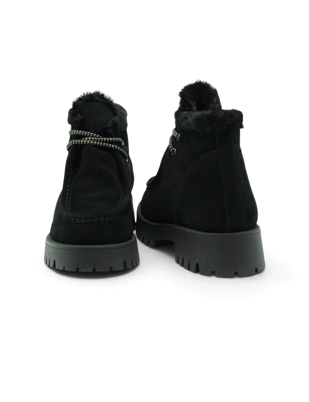 Black suede ankle boots frau polacchino velour nero with plush fur lining and chunky rubber soles