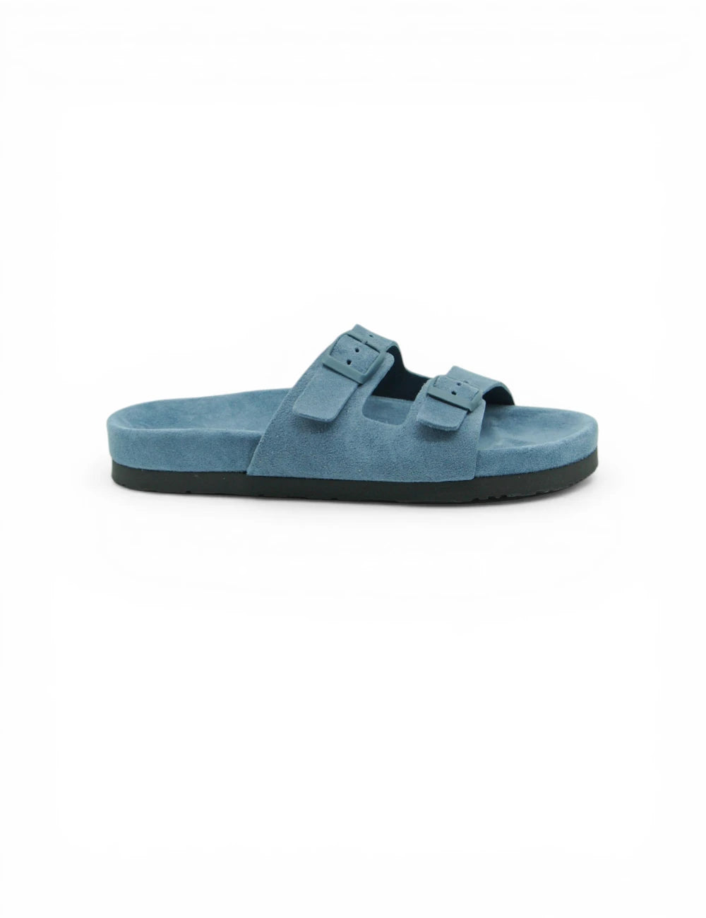 Sandalo Frau Velour Jeans blu scamosciato con suola nera in gomma