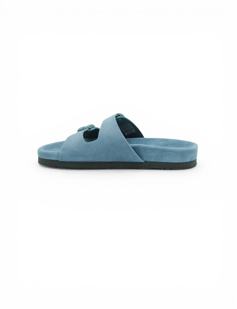 Sandalo Frau Velour Jeans azzurro scamosciato con suola nera in gomma
