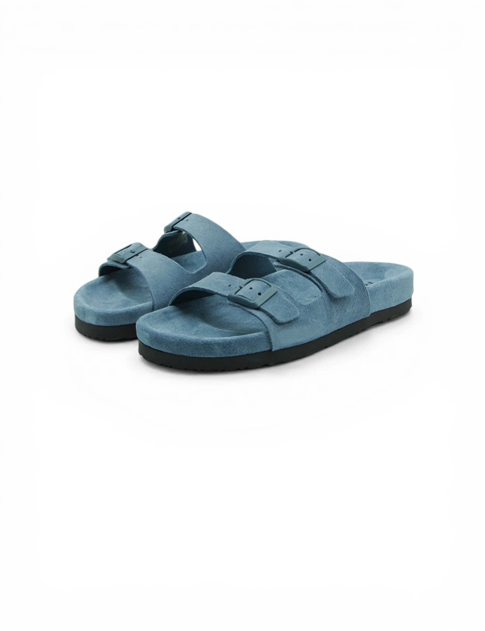 Sandalo Frau Velour Jeans blu scamosciata con suola nera in gomma