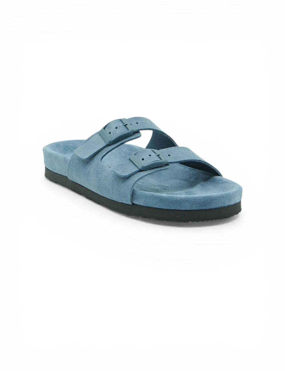 Sandalo Frau Velour Jeans blu scamosciato con suola nera in gomma