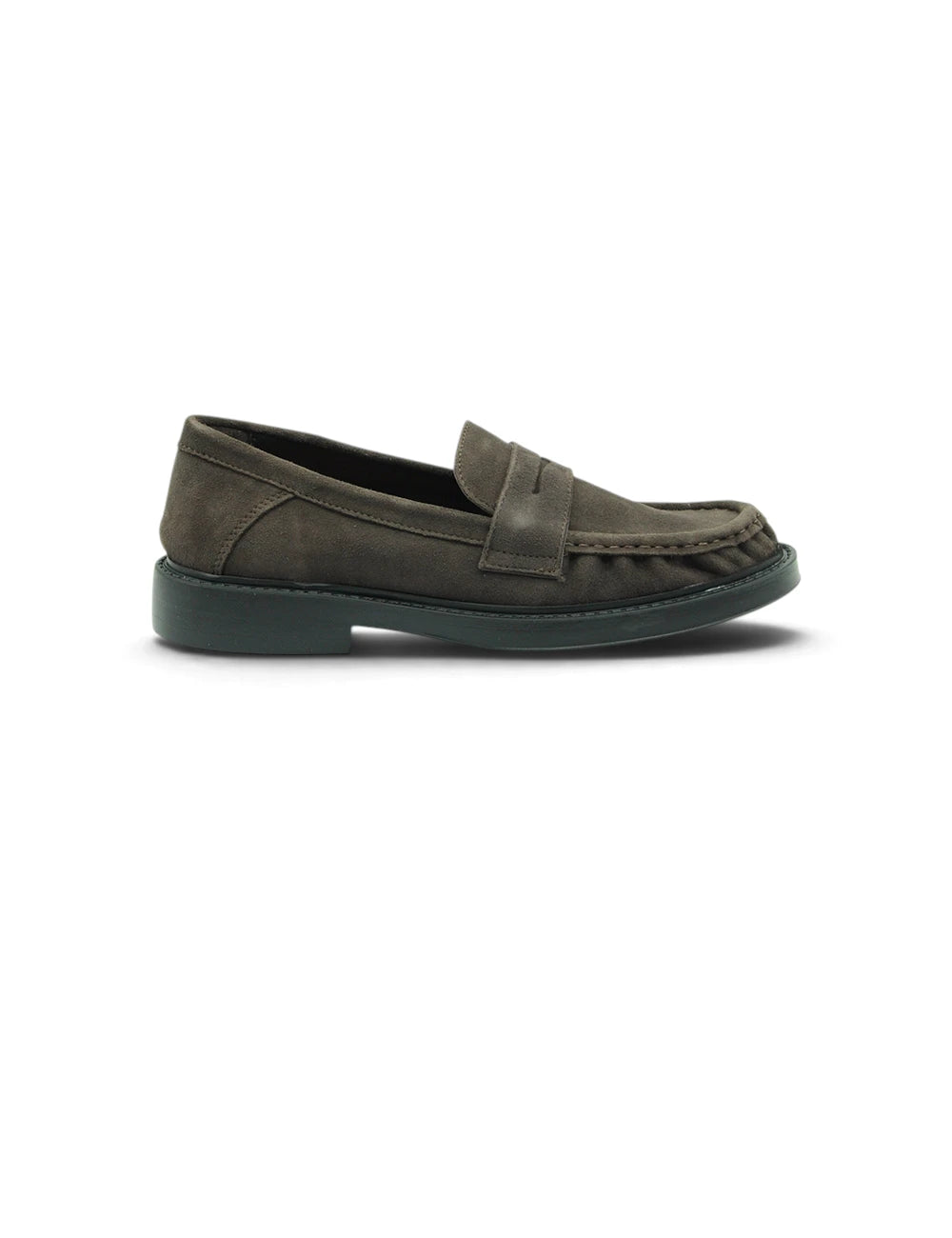 Olive verde mocassino in suede con fascia in pelle cucita sulla punta frau mocassino testa moro