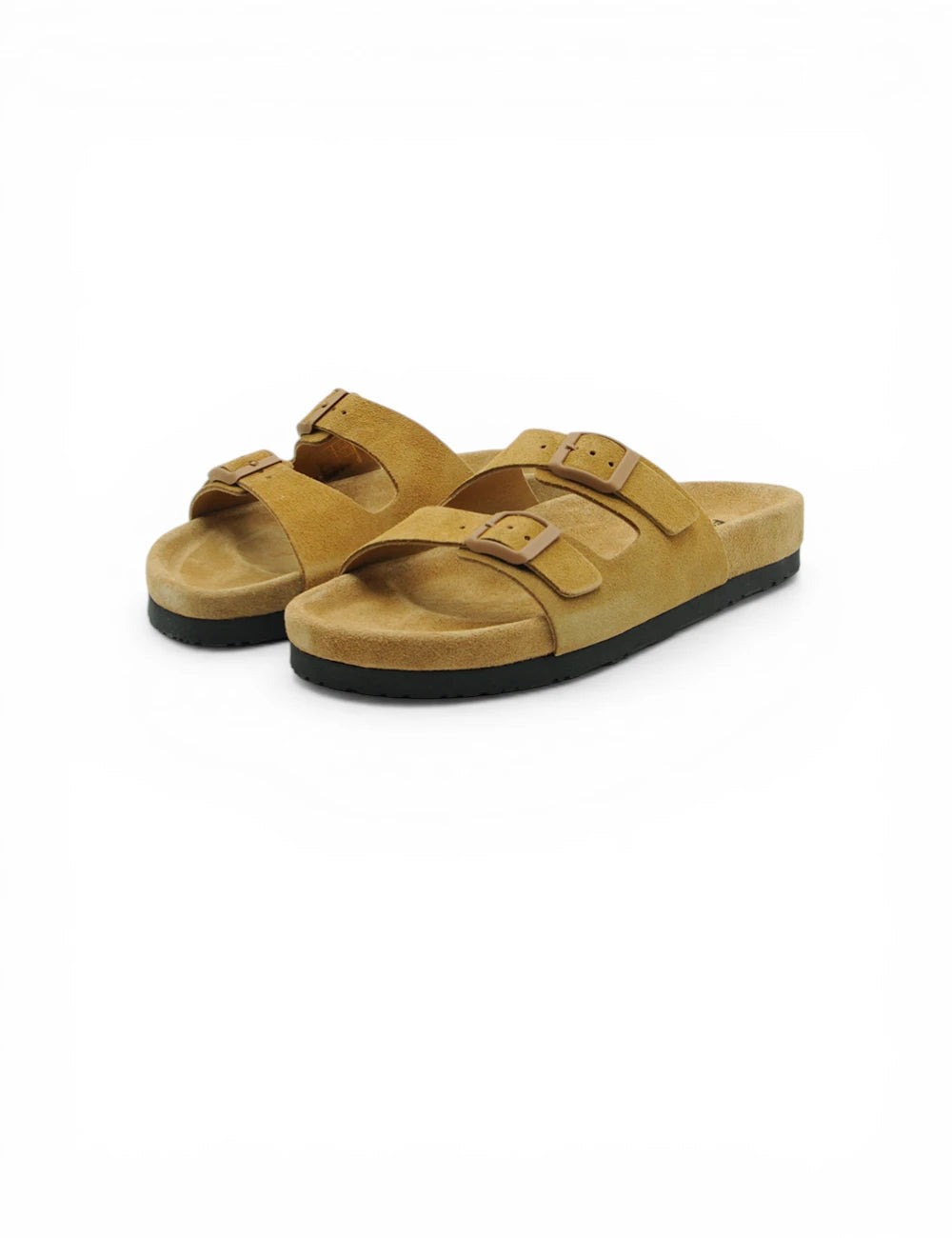 Sandalo Frau Velour Segale in suede tan con suola nera in gomma