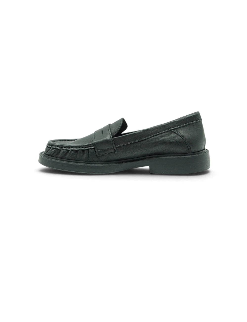 Dark green leather loafer frau mocassino nero con fascia cucita e suola testurizzata
