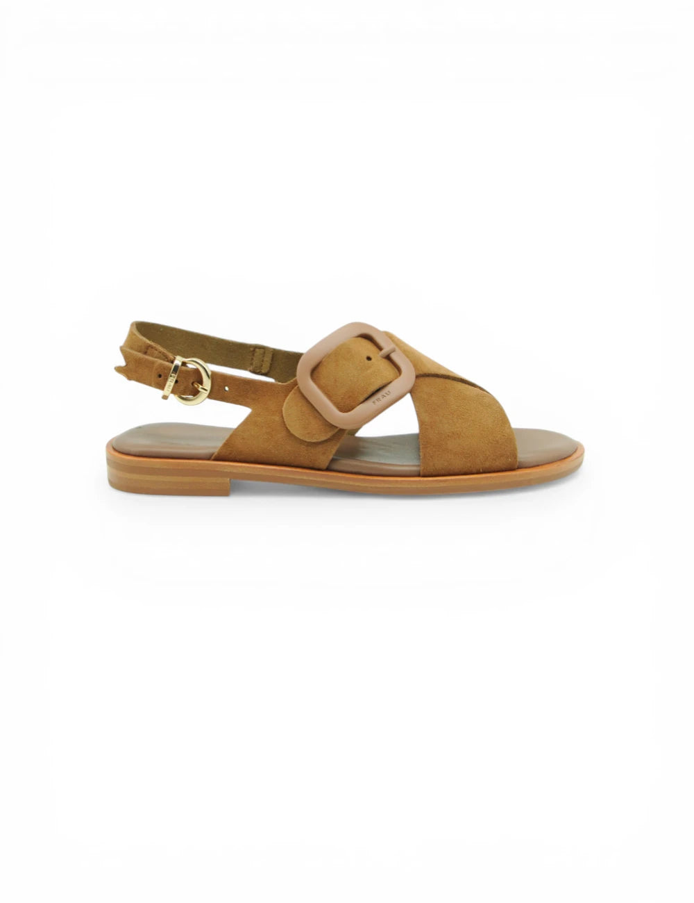 Sandali Frau Velour Cannella in suede tan con fibbia larga e cinturino caviglia