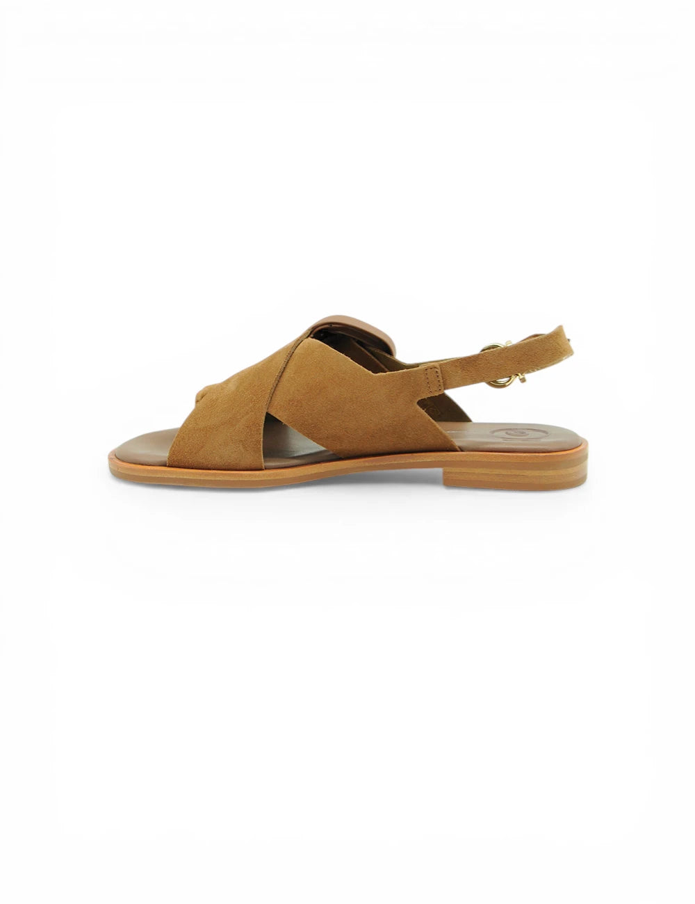 Sandalo Frau Velour Cannella in suede tan con tacco basso a ceppo