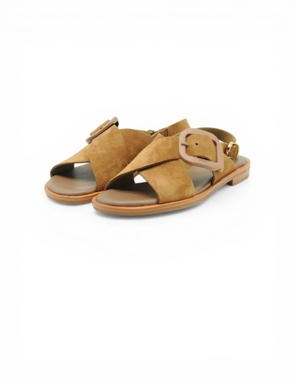 Sandali Frau Velour Cannella in suede tan con cinghietta a croce e fibbie