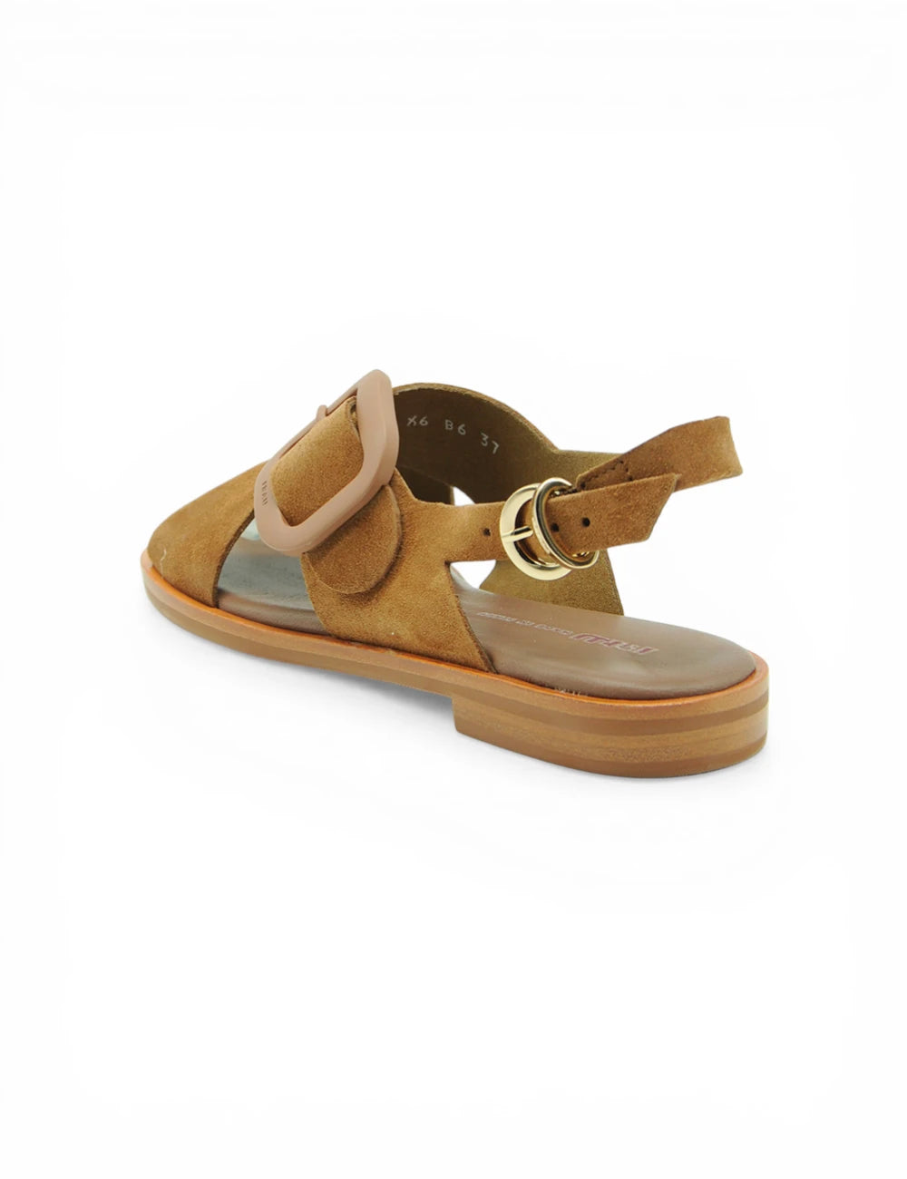 Sandalo Frau Velour Cannella in suede tan con fibbia beige e hardware oro