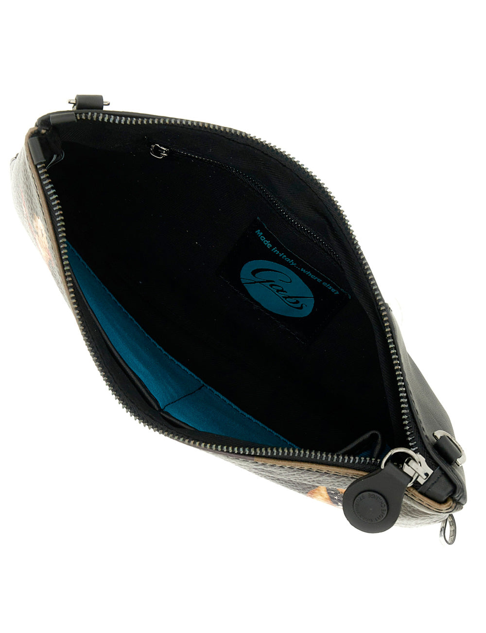Gabs beyoncè tg m pet lovers dogs grey clutch in pelle nera con chiusura a zip e fodera interna blu