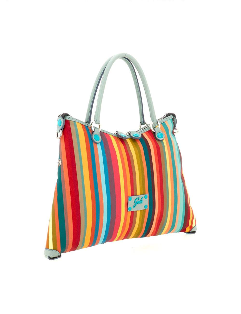 Borsa Gabs Thamara Plus Tg M Multirighe arcobaleno con manici grigi e accenti turchini