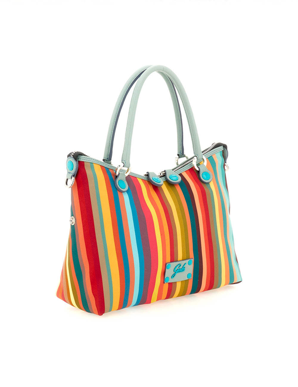 Borsa Gabs Thamara Plus Tg M Multirighe arcobaleno con manici azzurri