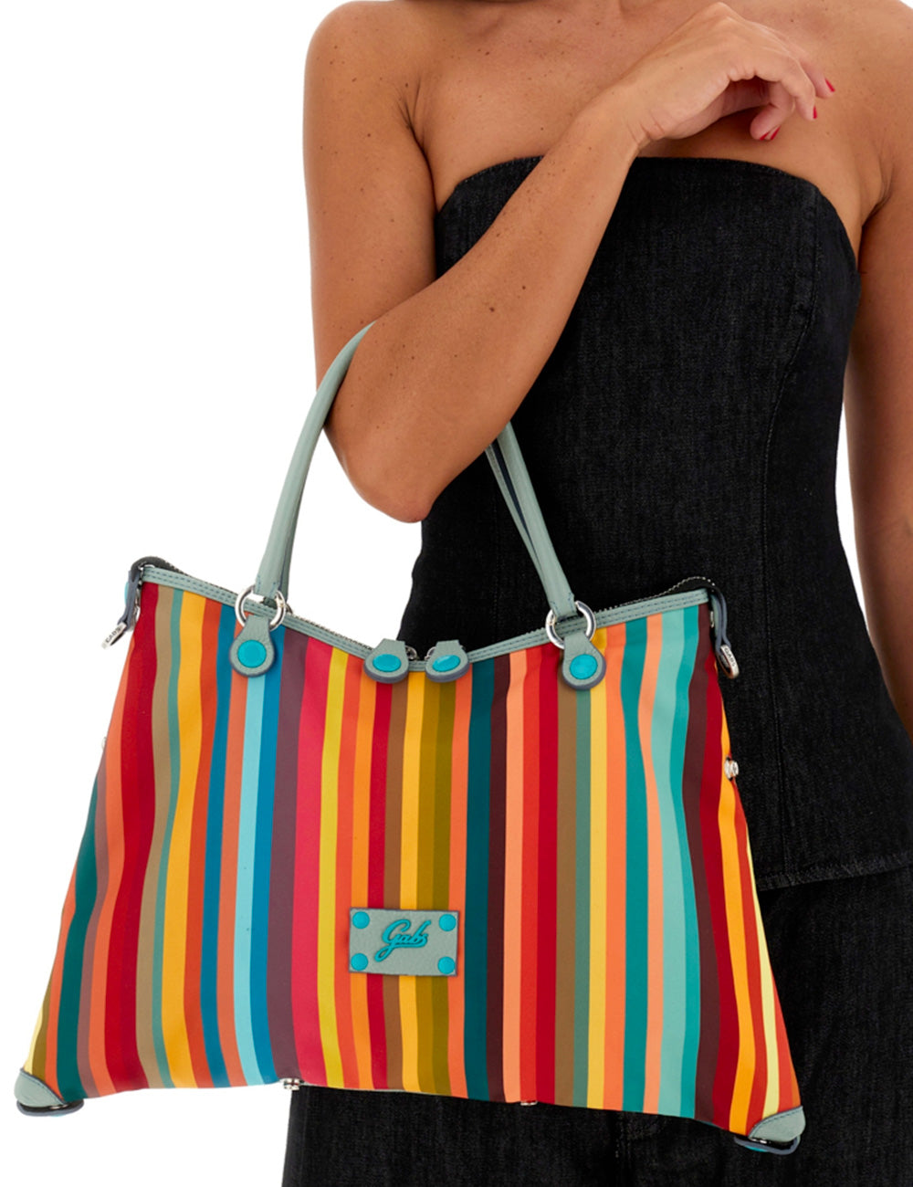 Borsa Gabs Thamara Plus Tg M Multirighe arcobaleno con manici azzurri