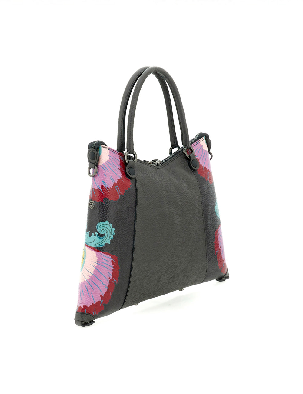 Borsa Gabs Thamara Plus Tg M Peonia in pelle nera con farfalle colorate sui lati
